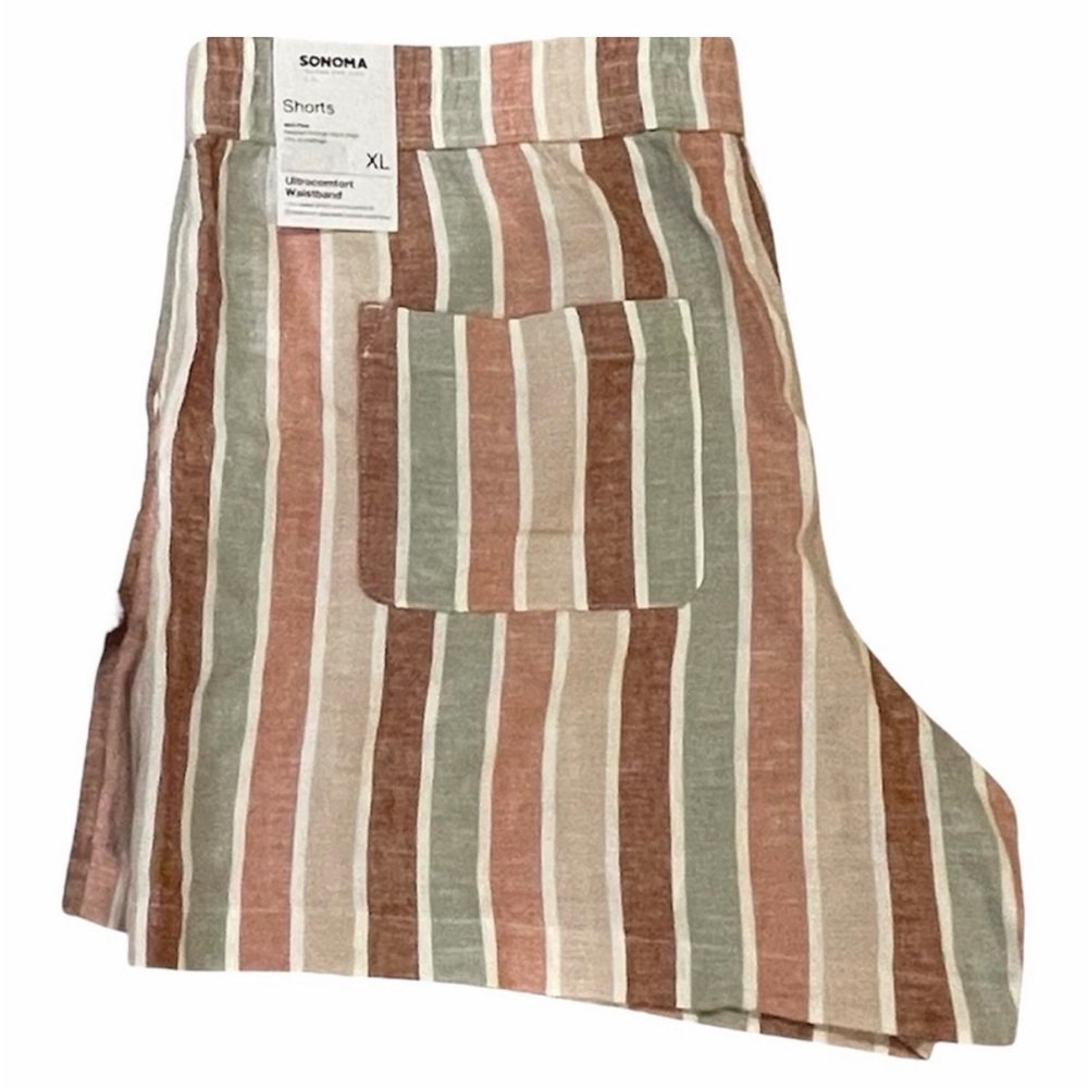 Sonoma Striped Shorts - Muted Mauve, Cream, Brown & White - XL NWT